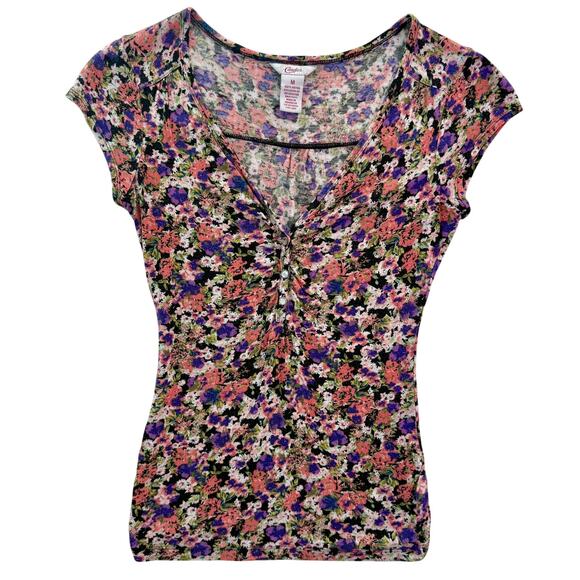VTG Y2K Candie's Top Women's Medium Floral Print Cap Sleeves 90s 00s Cute Flirty - Picture 1 of 10
